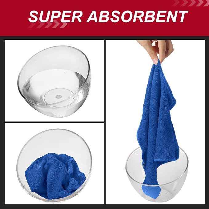 Oudain 200 Pcs Microfiber Cleaning Cloth 16x16 Inch Microfiber Towels for Car Ultra Absorbent Cleaning Rags Reusable Lint Free Streak Free Detailing Towel for Car Washing Drying Dusting (Dark Blue)