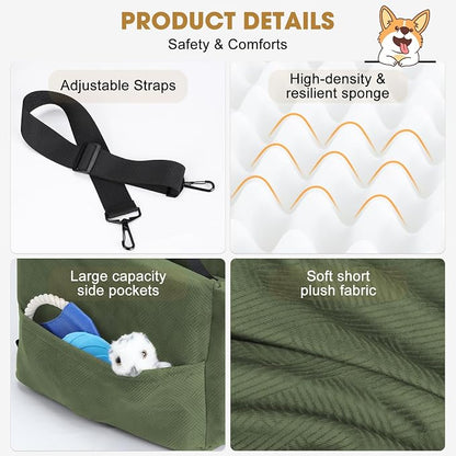 JOEJOY Dog Car Seats for Small Medium Dogs Under 35lbs, Dog Booster Seat with Detachable Washable Cover and Cushion, Memory Foam Pet Car Seat with Safety Belt and Storage Pockets (GN)