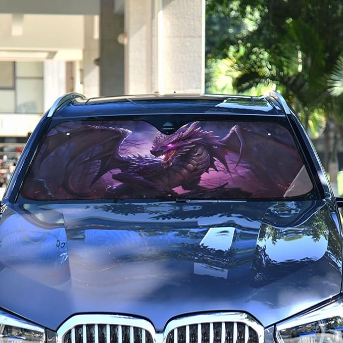 Windshield Sun Shade Dragon Purple Front Window Block UV Shades Visor Reflective Retractable for Car SUV Trucks