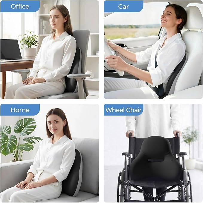 BEBAS Ergonomic Lumbar Support Pillow for Car, Memory Foam Back Support for Driving, Lower Back Pillow for Pain Relief, Comfort Lumbar Cushion for Office Chairs, Car Seat, Wheelchair -Black