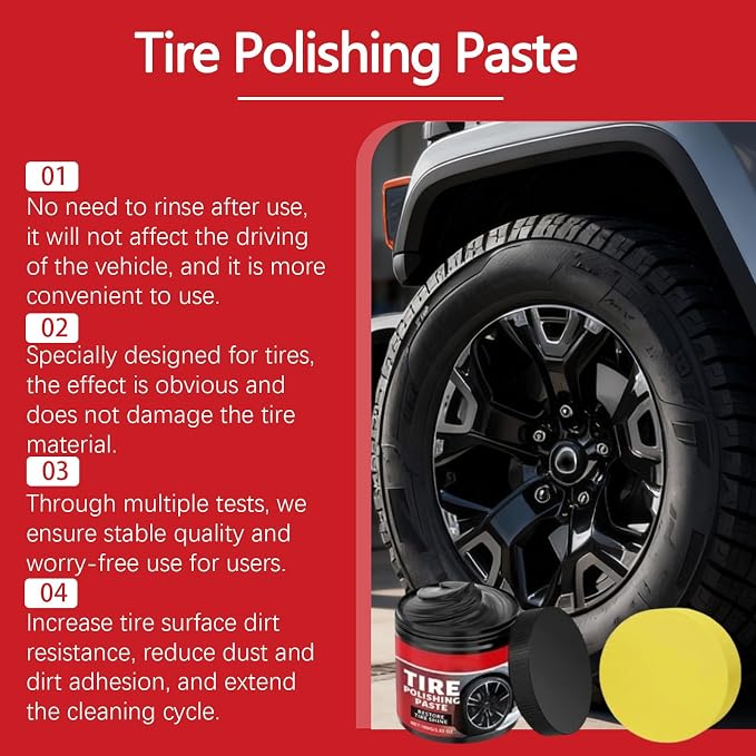 Tire Gloss Protection Agent, Tire Polishing Paste, Tire Coating Paste, Ungraded Long-Lasting Tire Dressing with Wet Gloss Look Finish for Car, Truck, Motorcycle, Rv & More (3pcs)