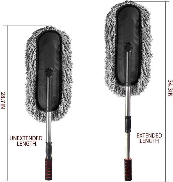 Removable Telescopic Car Wax Drag Nano Fiber Wash Brush Dusting Tool Mop Dash Duster Exterior Interior Cleaning Kit (Premium Duster 1 Pcs Set, Blue)