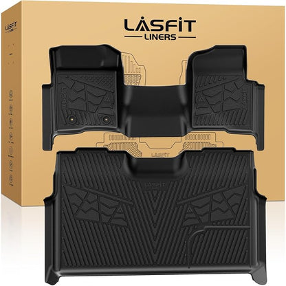 LASFIT Floor Mats for Ford F-150 2011-2014 SuperCrew 1st Row Bench Seating Carpet Floor, All Weather Protector Car Liners TPE Truck Mats, Front & Rear Rows, 3pcs Black