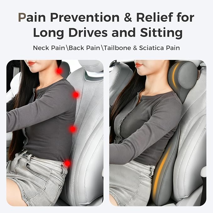 Coverado Car Headrest Pillow, Ergonomic Memory Foam Car Neck Pillow for Driving Seat with Adjustable Strap, Soft PU Leather Breathable Removable Cover Neck Support for Neck Pain Relief