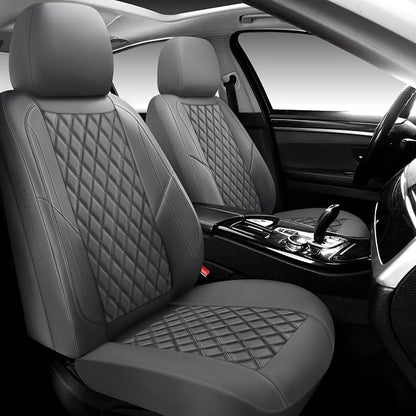 Premium Leather Car Seat Covers Front Pair,Universal Fit for Cars,Trucks&SUVs,Waterproof Car Seat Cushion,Full Coverage Car Seat Protector with 2 Seats,Grey