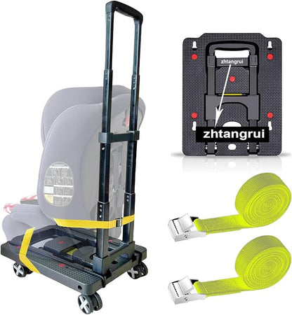 Car Seat Dolly for Airport - CarSeat Roller Cart Wheels for Airplane - Car Seat Travel Cart Carrier with Straps Foldable Luggage Trolley Folding Hand Truck (Yellow)
