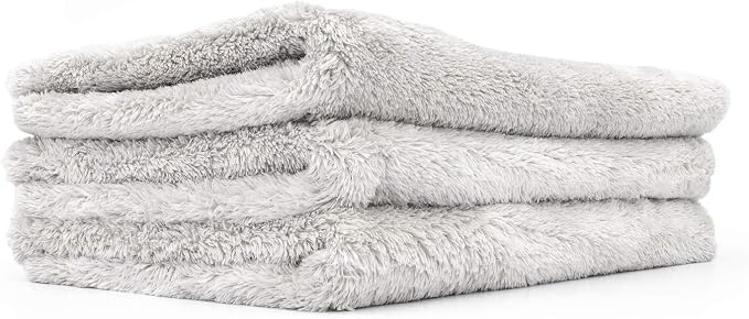 The Rag Company - Eagle Edgeless 500 (3-Pack) Professional Korean 70/30 Blend Super Plush Microfiber Detailing Towels, 500GSM, 16in x 24in, Ice Grey