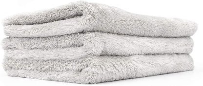 The Rag Company - Eagle Edgeless 500 (3-Pack) Professional Korean 70/30 Blend Super Plush Microfiber Detailing Towels, 500GSM, 16in x 24in, Ice Grey