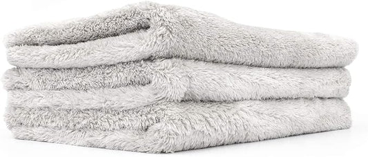 The Rag Company - Eagle Edgeless 500 (3-Pack) Professional Korean 70/30 Blend Super Plush Microfiber Detailing Towels, 500GSM, 16in x 24in, Ice Grey