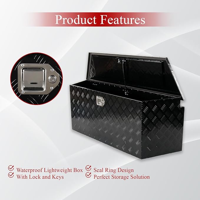 49''Inch Aluminum Trailer Tongue Tool Box Truck Bed Toolbox Truck Trailer Chest Box Underbody Storage Organizer Waterproof Square Storage Organizer w/Lock & Keys Black(‎49" Lx15 Wx18.5 H)