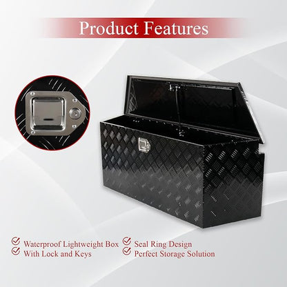 49''Inch Aluminum Trailer Tongue Tool Box Truck Bed Toolbox Truck Trailer Chest Box Underbody Storage Organizer Waterproof Square Storage Organizer w/Lock & Keys Black(‎49" Lx15 Wx18.5 H)