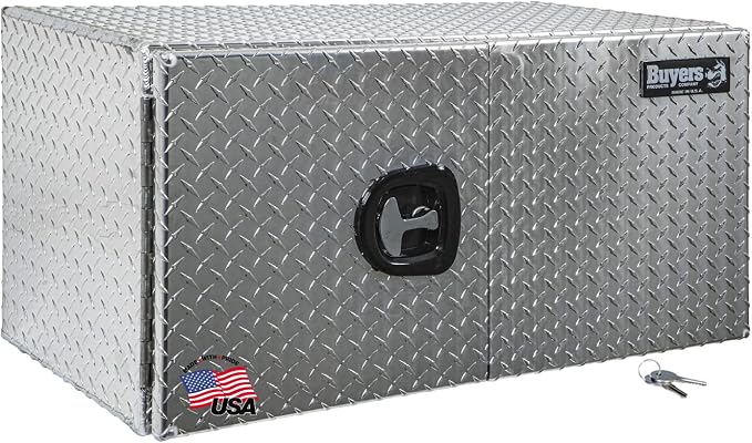 Buyers Products 1705205 Diamond Tread Aluminum Underbody Truck Box with Barn Door, 18 x 18 x 36 Inch, Lockable T Handles, Truck Storage and Organizer, Made in the USA, Silver