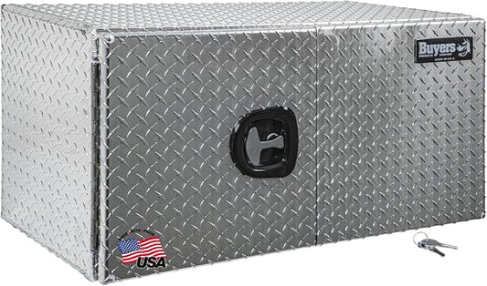 Buyers Products 1705205 Diamond Tread Aluminum Underbody Truck Box with Barn Door, 18 x 18 x 36 Inch, Lockable T Handles, Truck Storage and Organizer, Made in the USA, Silver