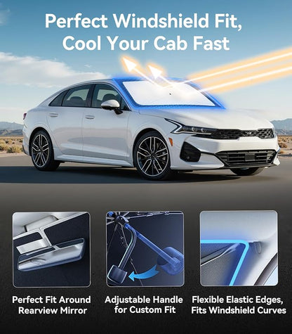 Nmoiss [Vinyl Coating Heat Shield] Windshield Sun Shade Umbrella for KIA K5 2021-2026 Accessories, Protect Car from Sun Rays & Heat Damage Keep Cool and Protect Interior