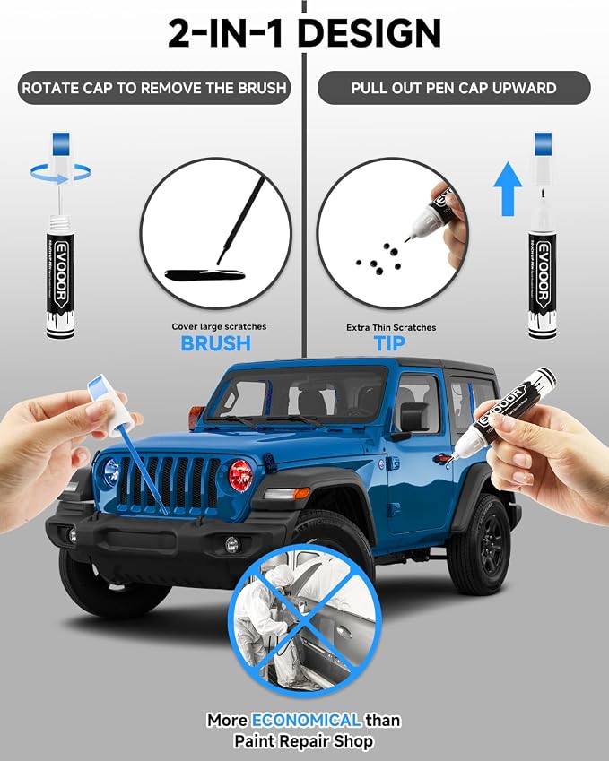 PBJ/MBJ Hydro Blue/Laser Blue Pearl Touch Up Paint Compatible with JeepExact Match 2 in 1 Touch up Paint for Chips and Nicks Repair