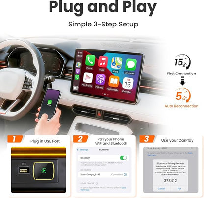 Wireless CarPlay Adapter for iPhone - Plug and Play, Converts Wired to Wireless, Stable Connection Without Delay, Compatible with iOS 10+ & 800+ Car Models, Not for Android 2025 (Gold)