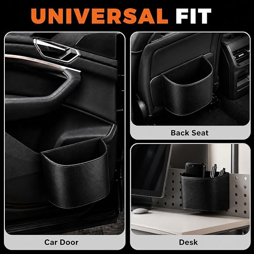 COZILO Leather Car Trash Can – Leakproof & Easy-to-Clean Car Garbage Can for Luxury Cars, SUVs & Trucks | Includes 60 Custom Liners, Secure Hook, Easy Install, Black