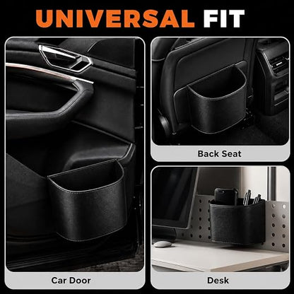 COZILO Leather Car Trash Can – Leakproof & Easy-to-Clean Car Garbage Can for Luxury Cars, SUVs & Trucks | Includes 60 Custom Liners, Secure Hook, Easy Install, Black