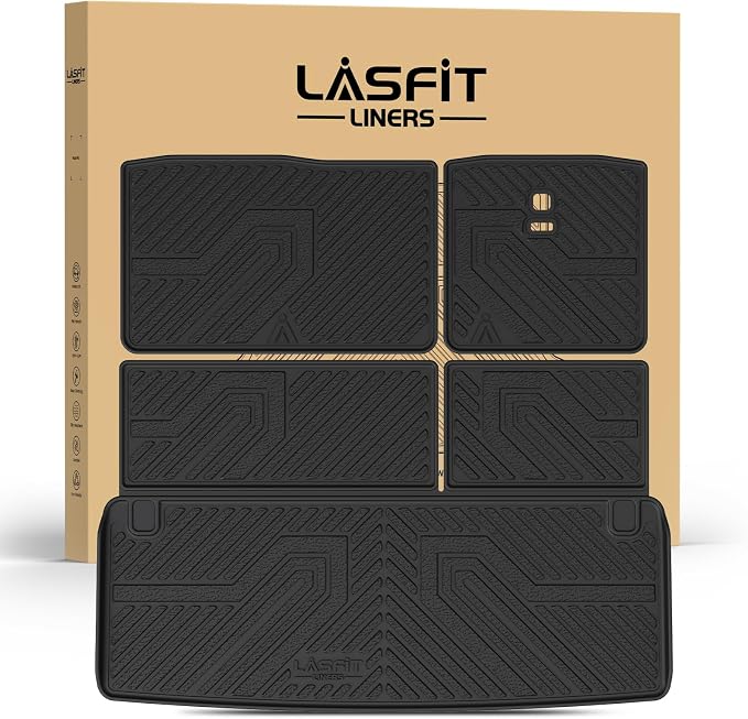 LASFIT Cargo Mat & Backrest Mats for Nissan Armada/Infiniti QX80 2019-2024, All Weather TPE Custom Fit Easy Clean Durable No-Curling Trunk Mat for Armada & QX80, Black