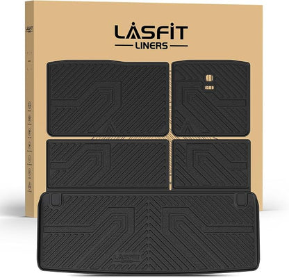 LASFIT Cargo Mat & Backrest Mats for Nissan Armada/Infiniti QX80 2019-2024, All Weather TPE Custom Fit Easy Clean Durable No-Curling Trunk Mat for Armada & QX80, Black