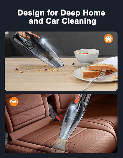 Handheld Vacuum Cordless Rechargeable 9KPA - [2H Fast Charging Dock] Portable Car Vacuum Cleaner High Power Suction with LED Light, 2 HEPA Filters, Dust Busters Wet Dry for Home/Car/Office/Pet