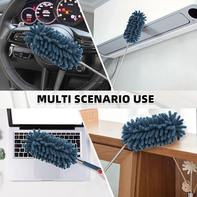 2Pcs Car Interior Duster with Extension Pole Soft Dash Vent Dusting Detailing Wash Brushes with Long Handle Duster Cleaner Tool New Car Must Haves for Cleaning Supplies (Blue)