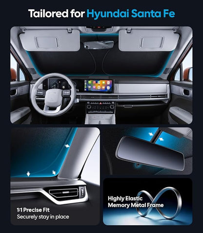 for Hyundai Santa Fe Windshield Sunshade [OEM Design, 100% Sun Blockage] Foldable Heat Insulation Sun Shade with Storage Bag, for Hyundai Santa Fe (2019-2026), Silver Coating