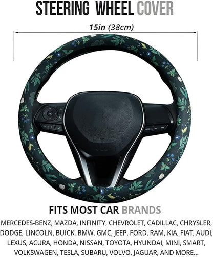 Boho Floral Steering Wheel Cover Auto Steering Wheel Protector, Anti-Slip, Breathable, Absorbing Sweat, Universal Floral Car Accessories 14.5–15 inch,Fit for Most Car, Trucks, SUV