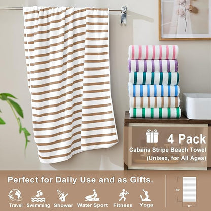 JML Microfiber Towels, Bath Towel Sets (4 Pack, 27" x 55") - Extra Large, Soft, Absorbent, Fast Drying, Multipurpose for Hair Wrap, Swimming, Fitness, Sports, Yoga -Stripe Coffee