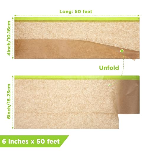 4 Rolls Pre-Taped Masking Paper, 6” x 50 Ft Adhesive Protective Painters Paper for Covering Cars, Furniture, Floors & Frames
