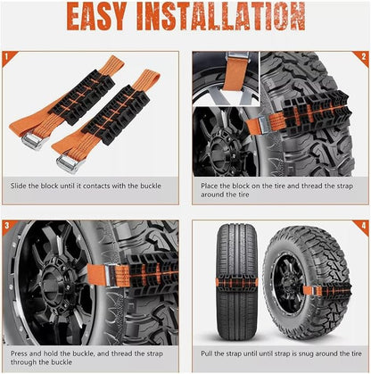 2 Pcs Snow Tire Strap, Tire Traction Straps Strong Grip Get Unstuck From Snow Mud Anti Skid Emergency Tire Straps with Gloves for Truck SUV