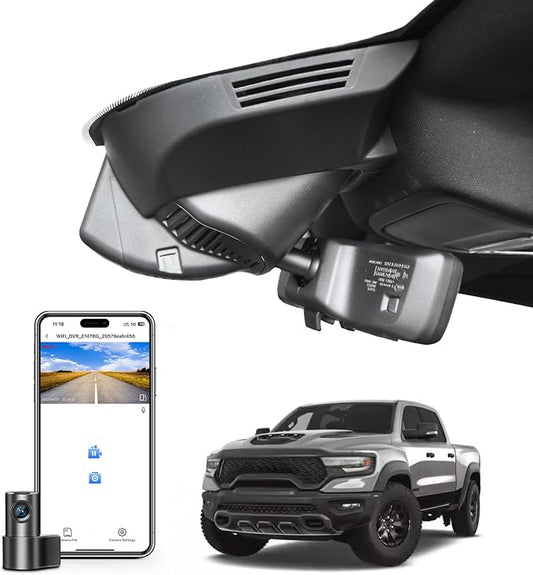 Front 4K & Rear 1080P Dash Cam Custom Fit for 5th Gen Dodge RAM 1500,2019 2020 2021 2022 2023 2024 (Model E),Rebel Big Horn Laramie Tradesman etc, UHD 2160P Video, OEM Look, App&WiFi, GPS, 128GB Card