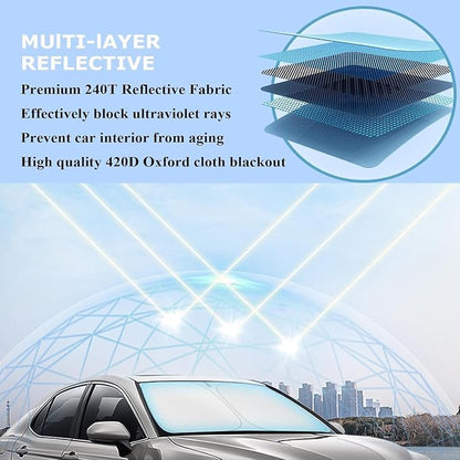 Toyota Corolla Windshield Sun Shade Cover for 2014-2023 Toyota Corolla 4-Layers Front Window Shade 240T Sunshade Sun Visor Protector Foldable Blocks UV Rays (Not for Corolla Cross) (2014–2023 Corolla)