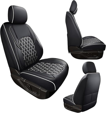 Huidasource F150 Leather Seat Covers Custom Fit for 2015-2025 F150 SuperCrew & 2017-2025 F250 F350 F450 Super Duty Crew Cab XL XLT Lariat King Ranch Platinum(Front Pair/Black&White)
