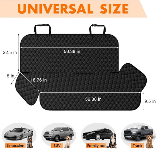 NECKORY Backseat Cover for Dogs, Waterproof and Non-Slip Pet Bench Seat Covers, Car Seat Protector for Back Seat, Universal Size Rear Car Seat Cover Fits Cars, Trucks and SUVs, L-Carbon Black