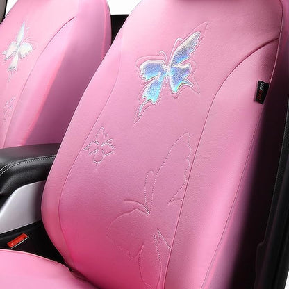 Flying Banner Butterfly car seat Covers ful Set Fashion Universal Lady Woman Female Rear Bench Split Colorized (Full Set - Lace, Solid Pink)