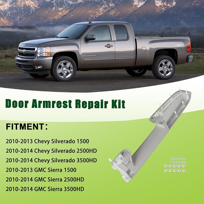 Upgraded Door Armrest Repair Kit Left Driver Side Door Panel Handle Gray Compatible with 2010-2014 Chevy Silverado GMC Sierra 1500 2500HD 3500HD Replaces 22818466