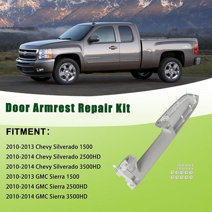 Upgraded Door Armrest Repair Kit Left Driver Side Door Panel Handle Gray Compatible with 2010-2014 Chevy Silverado GMC Sierra 1500 2500HD 3500HD Replaces 22818466