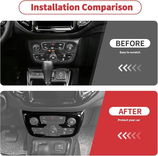 Linskip Climate Control Accent Trim Compatible with 2017 2018 2019 2020 2021 Jeep Compass, Control Panel Cover for Jeep Compass Interior Accessories(Gloss Black)