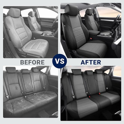 Custom for Honda Accord Seat Covers 2018 2019 2020 2021 2022 LX, Faux Leather Car Seats Cover Full Set (Rear Solid Folding backrest) - Black Grey