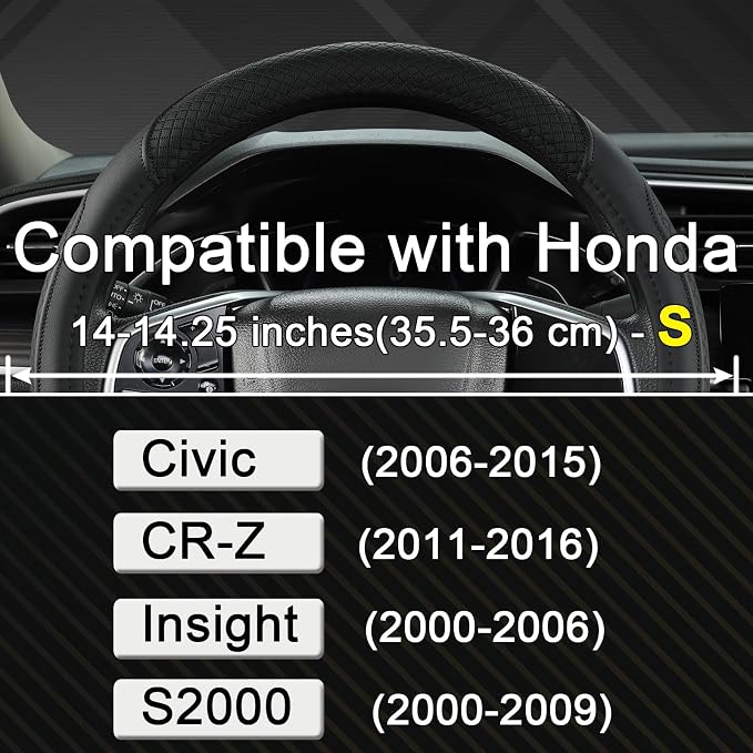 West Llama Customized Auto Car Steering Wheel Cover for Honda Civic, CR-Z, Insight, S2000,14-14.25inch(Black-Small Size)