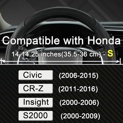 West Llama Customized Auto Car Steering Wheel Cover for Honda Civic, CR-Z, Insight, S2000,14-14.25inch(Black-Small Size)