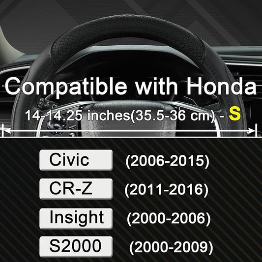 West Llama Customized Auto Car Steering Wheel Cover for Honda Civic, CR-Z, Insight, S2000,14-14.25inch(Black-Small Size)