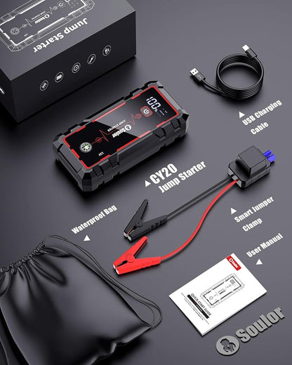 5000A Jump Starter Car Jumper Starter Portable Battery Booster Pack Jump Box with LED Display, LED Light and Jumper Cables(10.0L Gas and 10.0L Diesel)