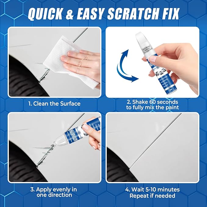 Star White Metallic Tri-Coat (AZ) Touch Up Paint for Cars, Compatible with Ford F-150/Explorer/Edge, 2-in-1 Car Scratch Repair Pen, Color Accurate, Quick Dry, Long-Lasting