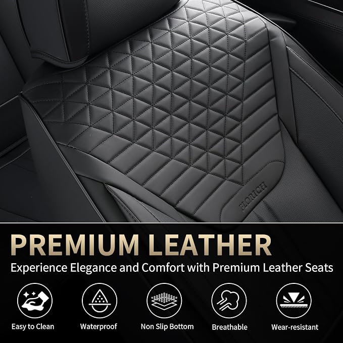 FLORICH Seat Covers, Car Seat Covers Full Set, Luxury Nappa Leather Seat Covers, Breathable and Waterproof Car Seat Protector 5 Seat, Automotive Seat Covers Universal Fit for Most Cars-Coal Black