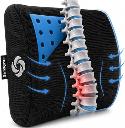 Samsonite Memory Foam Lumbar Support Pillow for Office Chair, Gaming Chair & Car Seat Automotive Use, Home Office Essentials for Sitting Comfort and Posture Relief Back Support, Black with Cooling Gel
