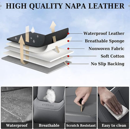 Coverado Universal Seat Covers Front, 2-Pack Universal Seat Covers for Cars, Waterproof Nappa Leather Car Seat Covers with Head Pillow, Auto Protectors Fit for Most Sedans SUV Pick-up Truck-Gray