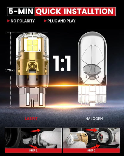 LASFIT 7443 7440 LED Bulbs Reverse Backup Light, 7444 7444na White T20 Daytime Running DRL Parking Lamp L-7440 W21W WY21W 6000K for Automotive Replacement, Plug and Play, Pack of 2