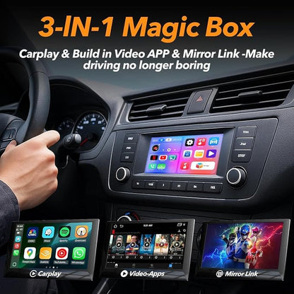 Wireless CarPlay Adapter Magic Video Box | 3-in-1 Stream Netflix YouTube TikTok with USB Drive for Wired CarPlay & Android Auto Cars
